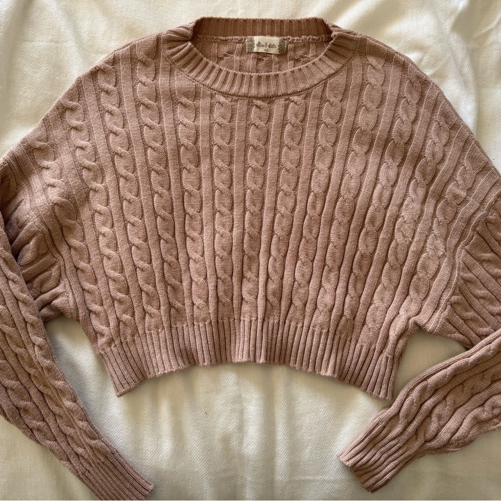 Altar'd State Dusty Pink Cable Knit Cropped Sweater